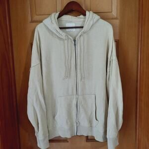 American Eagle Cream Oversized Full-Zip Hooded Sweatshirt Size L-Xl Loungewear